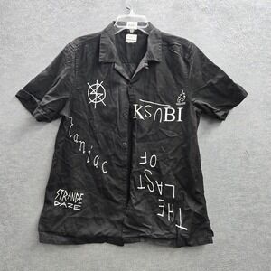 Ksubi Men Button Up Shirt M Black Linen Blend Last Maniac Resort Short Sleeve